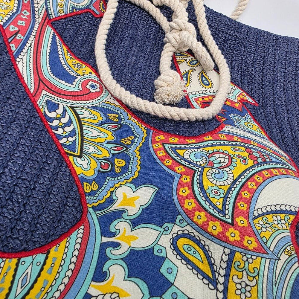 Vera Bradley Navy Straw Anchor Beach Tote - Picture 2 of 8